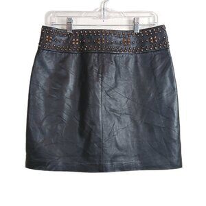 Cache Studded Mini Skirt Womens 8 Black Leather 90s Y2K Grunge Moto Office Siren